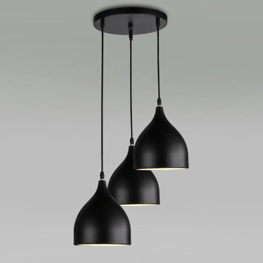 Nordic Iron Pendant Light E27 — Single or Set of 3, Round or Linear Base, Black or White