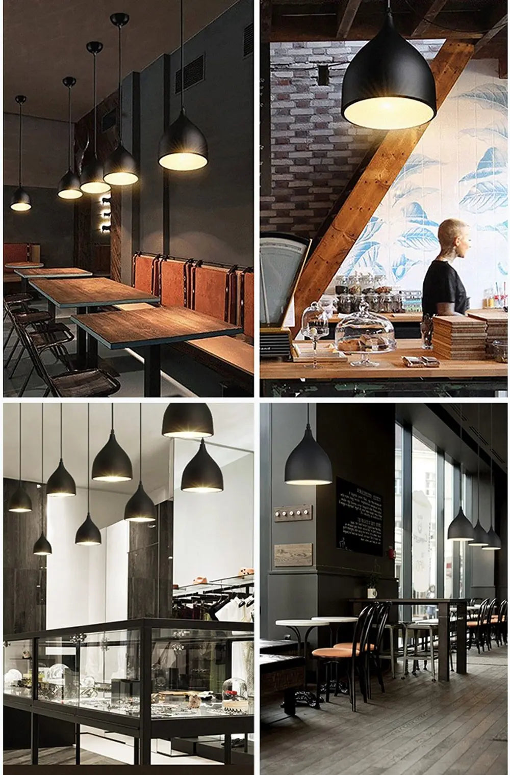 Nordic Iron Pendant Light E27 — Single or Set of 3, Round or Linear Base, Black or White