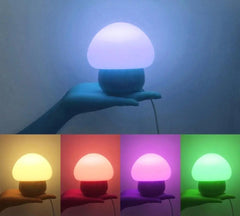 Mushroom Table Lamp Wood Silicone USB RGB LED Colour-Changing