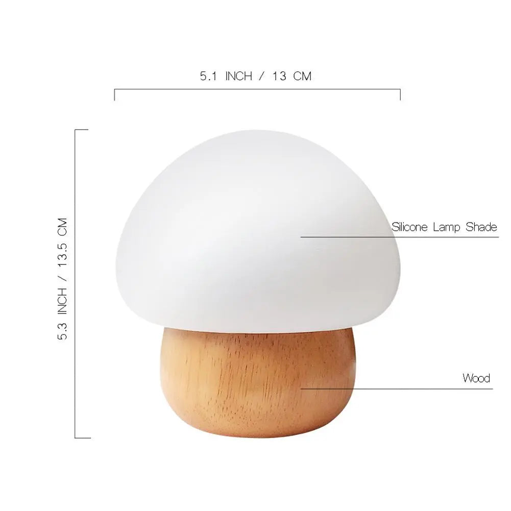 Mushroom Table Lamp Wood Silicone USB RGB LED Colour-Changing