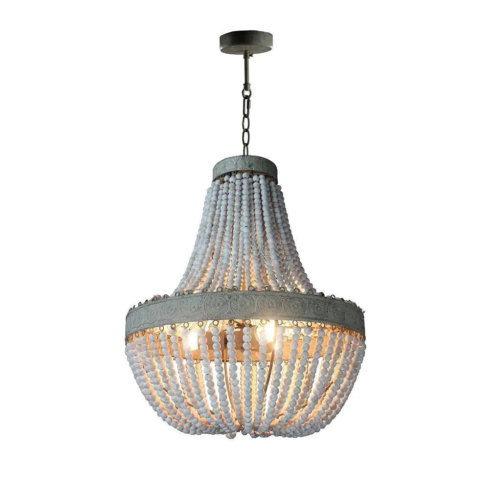 Vintage Round Wooden Beaded Chandelier Iron E27 48cm 56cm