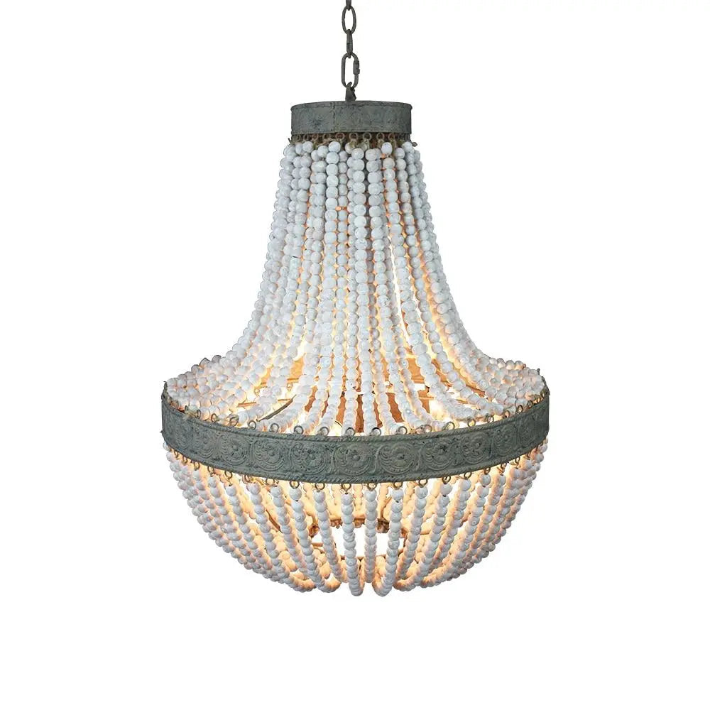 Vintage Round Wooden Beaded Chandelier Iron E27 48cm 56cm
