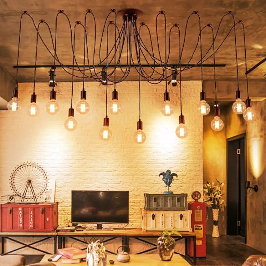 Spider Chandelier Industrial Black E27 Multi-Arm