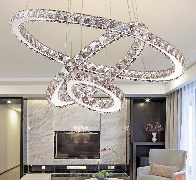 Circular Crystal LED Chandelier K9 Stainless Steel 2 or 3 Rings