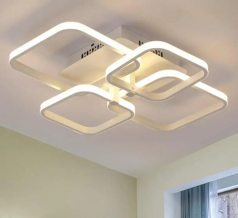 Square Layered LED Chandelier Iron Acrylic Dimmable
