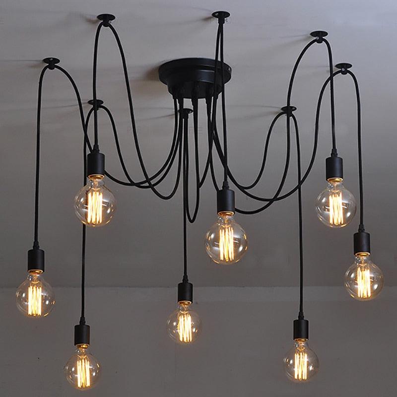 Spider Ceiling Light Black E27 1 to 12 Sockets