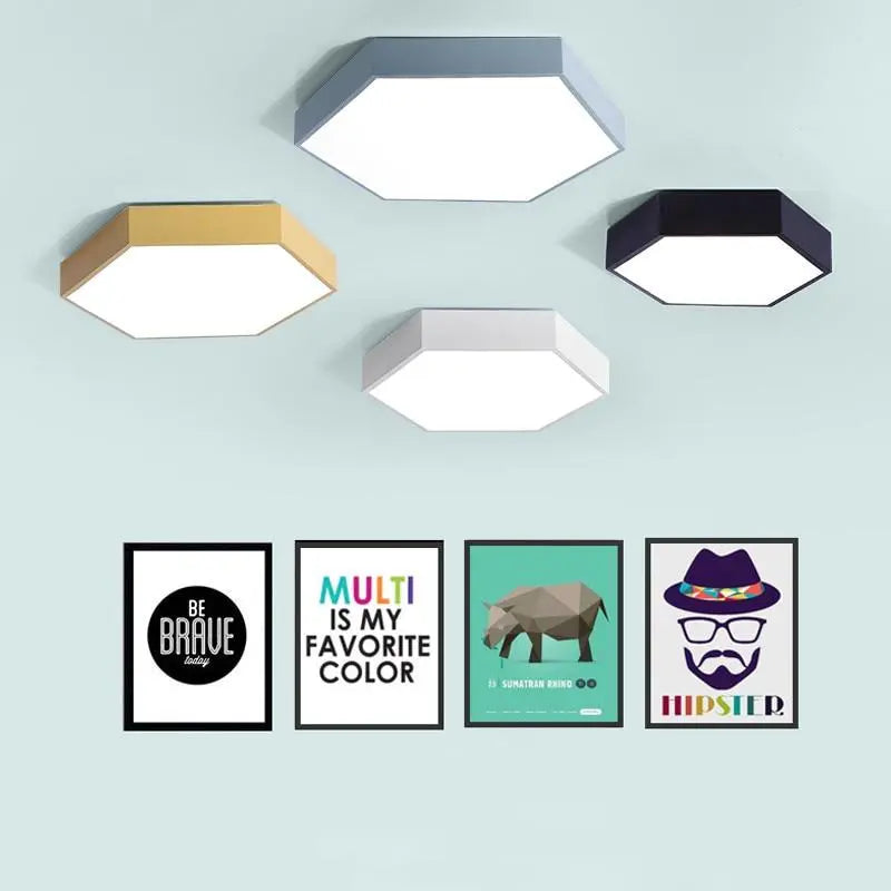 Hex LED Ceiling Light Metal Acrylic 30 cm 6 Colours