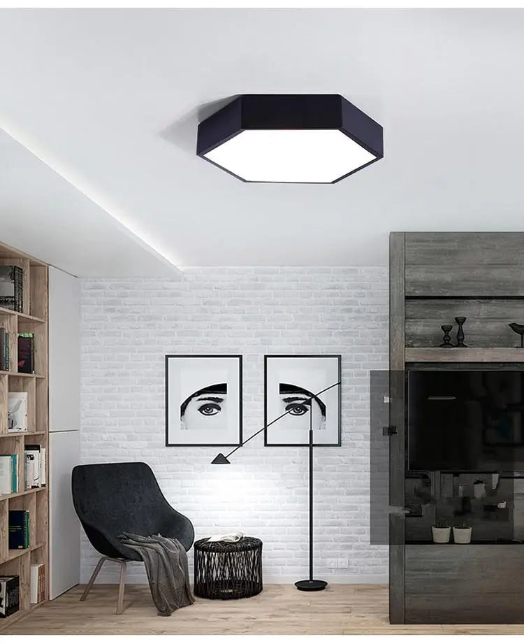 Hex LED Ceiling Light Metal Acrylic 30 cm 6 Colours