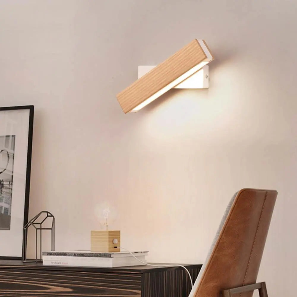 Rotatable LED Wall Light Iron and Wood
