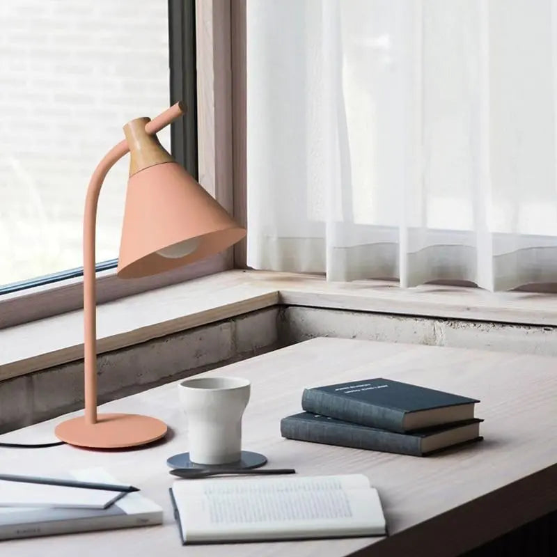 Modern Nordic Table Lamp Iron & Wood E27 — Grey, Green, Pink or Yellow