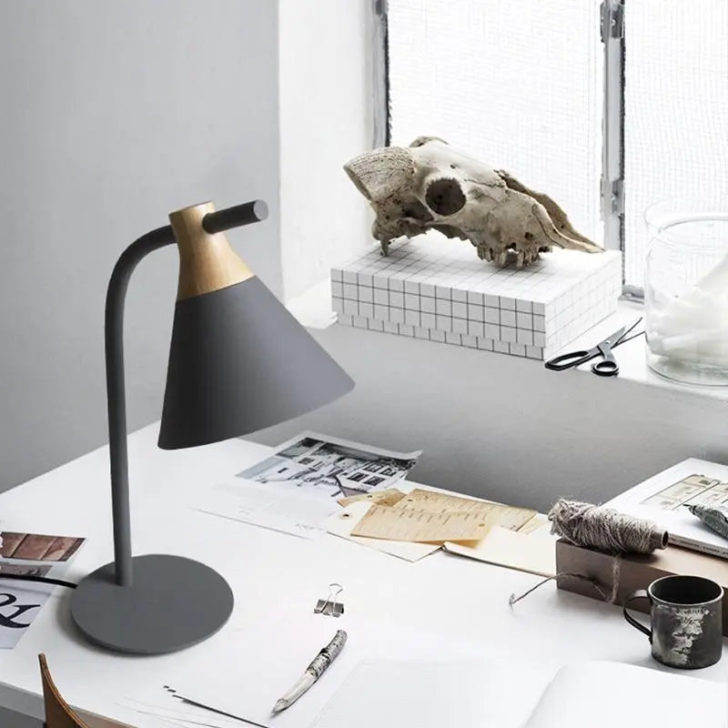Modern Nordic Table Lamp Iron & Wood E27 — Grey, Green, Pink or Yellow