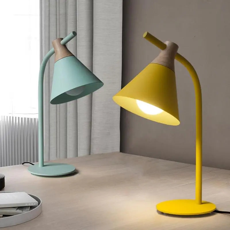 Modern Nordic Table Lamp Iron & Wood E27 — Grey, Green, Pink or Yellow