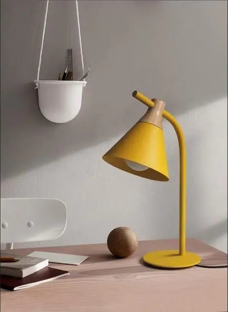 Modern Nordic Table Lamp Iron & Wood E27 — Grey, Green, Pink or Yellow