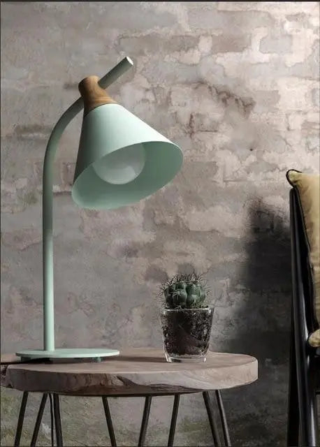 Modern Nordic Table Lamp Iron & Wood E27 — Grey, Green, Pink or Yellow