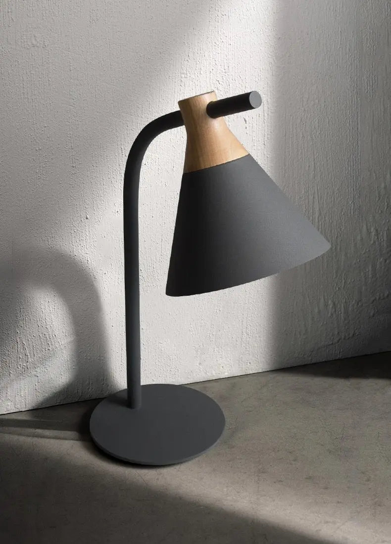 Modern Nordic Table Lamp Iron & Wood E27 — Grey, Green, Pink or Yellow