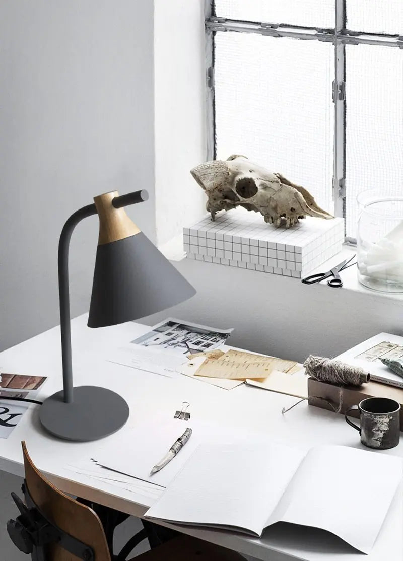Modern Nordic Table Lamp Iron & Wood E27 — Grey, Green, Pink or Yellow