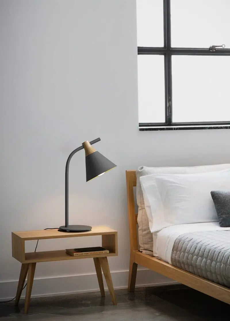 Modern Nordic Table Lamp Iron & Wood E27 — Grey, Green, Pink or Yellow