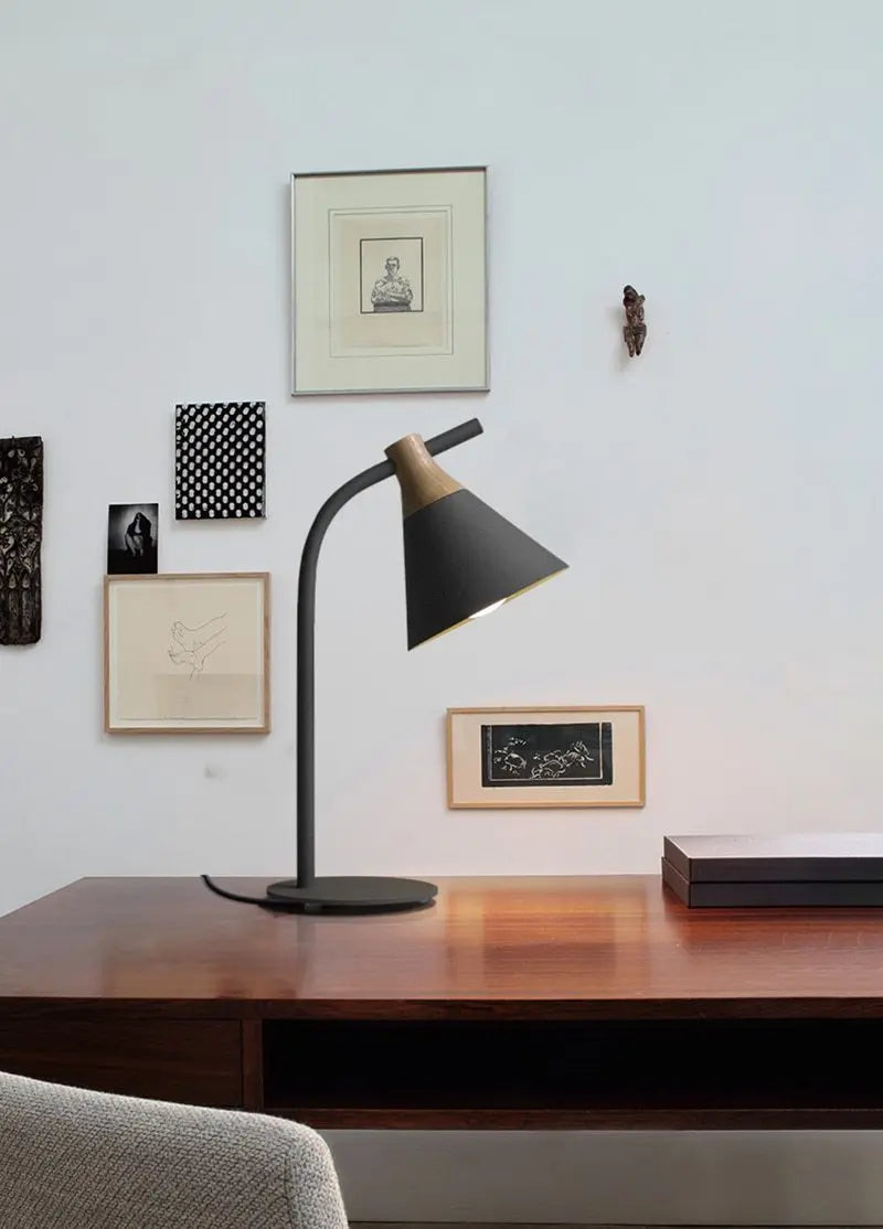 Modern Nordic Table Lamp Iron & Wood E27 — Grey, Green, Pink or Yellow
