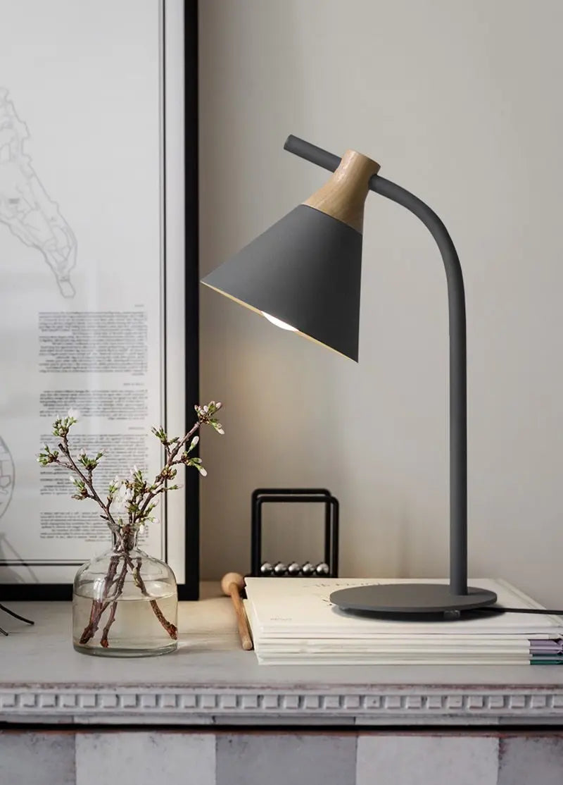 Modern Nordic Table Lamp Iron & Wood E27 — Grey, Green, Pink or Yellow