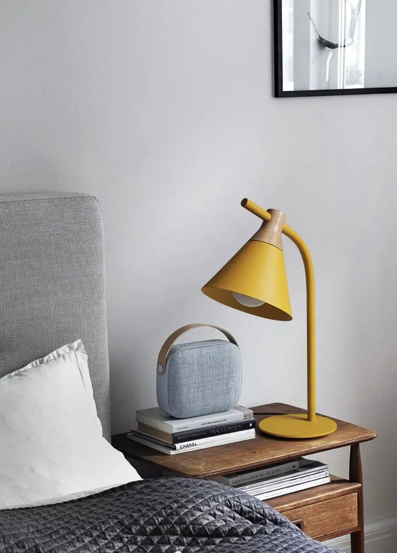 Modern Nordic Table Lamp Iron & Wood E27 — Grey, Green, Pink or Yellow