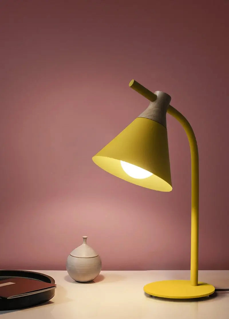 Modern Nordic Table Lamp Iron & Wood E27 — Grey, Green, Pink or Yellow