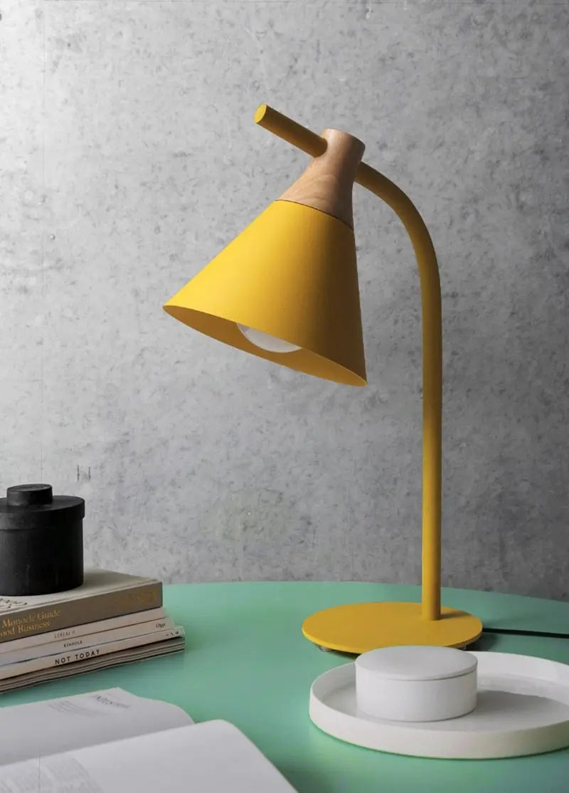 Modern Nordic Table Lamp Iron & Wood E27 — Grey, Green, Pink or Yellow