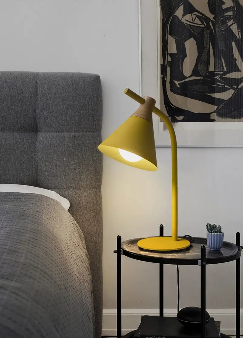 Modern Nordic Table Lamp Iron & Wood E27 — Grey, Green, Pink or Yellow