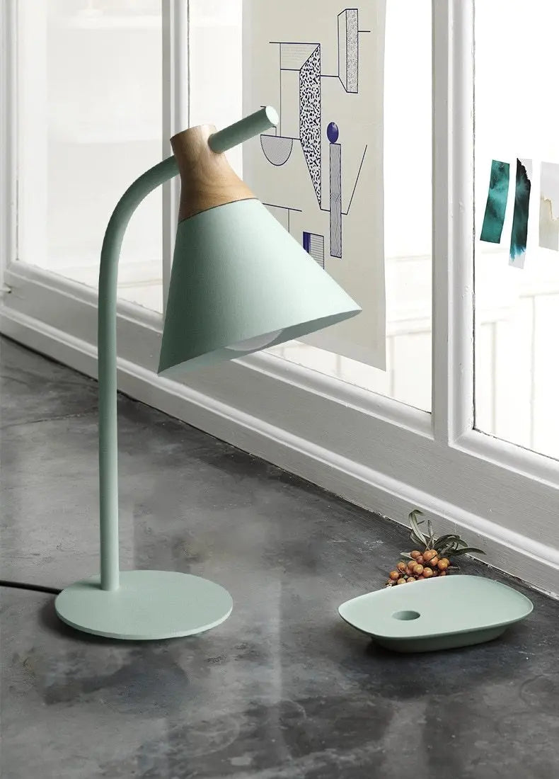 Modern Nordic Table Lamp Iron & Wood E27 — Grey, Green, Pink or Yellow