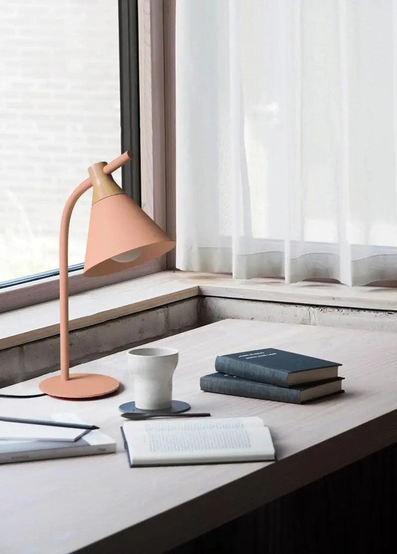 Modern Nordic Table Lamp Iron & Wood E27 — Grey, Green, Pink or Yellow