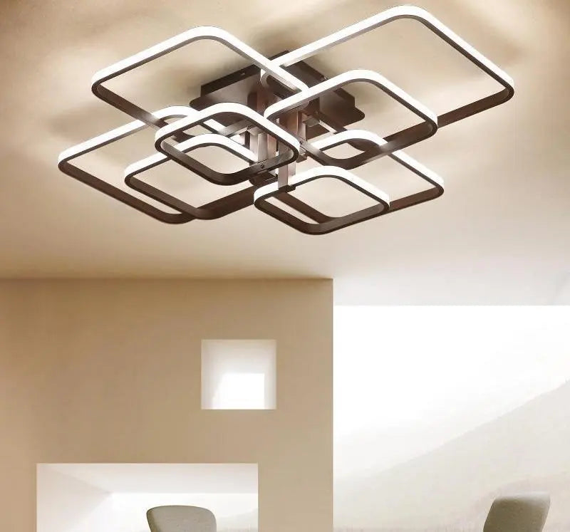 Square Layered LED Chandelier Iron Acrylic Dimmable