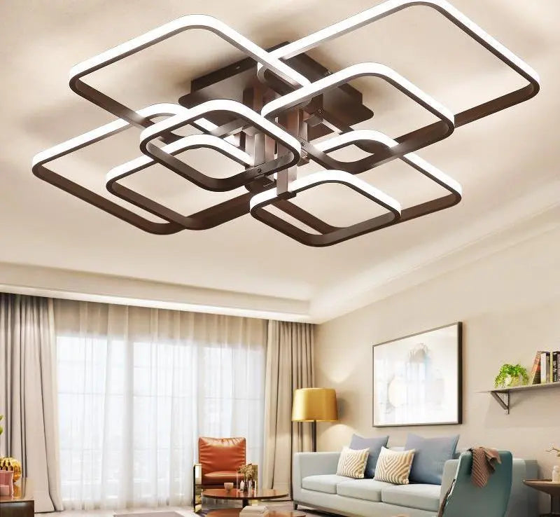 Square Layered LED Chandelier Iron Acrylic Dimmable