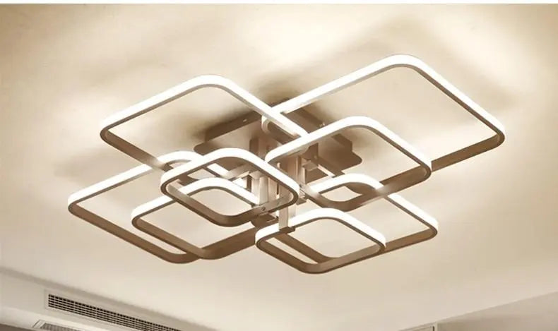 Square Layered LED Chandelier Iron Acrylic Dimmable
