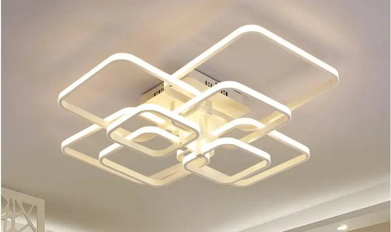 Square Layered LED Chandelier Iron Acrylic Dimmable