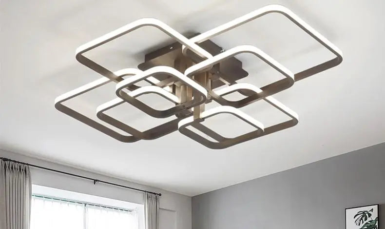 Square Layered LED Chandelier Iron Acrylic Dimmable