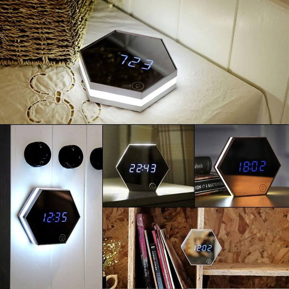 LED Mirror Alarm Clock with Touch Dimmer