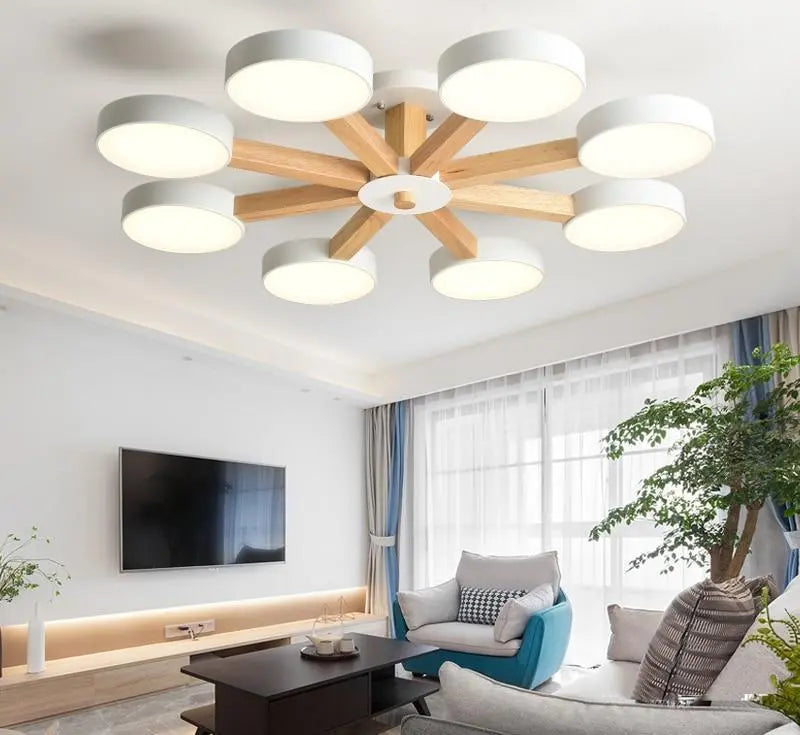 Modern Luxury Multi-Arm Chandelier Metal Wood Acrylic LED
