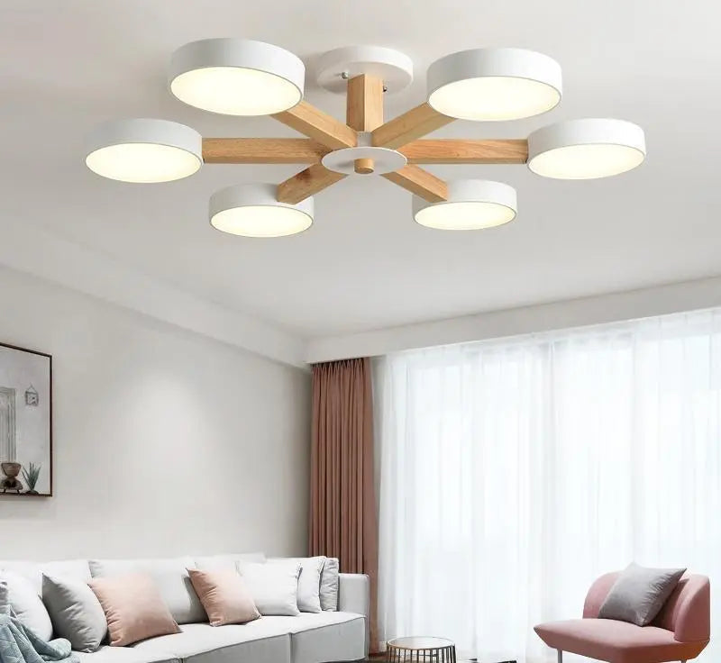 Modern Luxury Multi-Arm Chandelier Metal Wood Acrylic LED