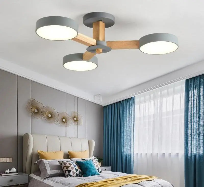 Modern Luxury Multi-Arm Chandelier Metal Wood Acrylic LED