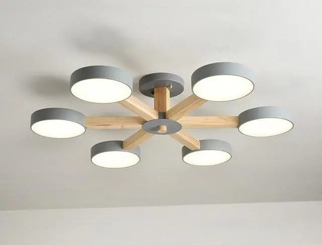 Modern Luxury Multi-Arm Chandelier Metal Wood Acrylic LED