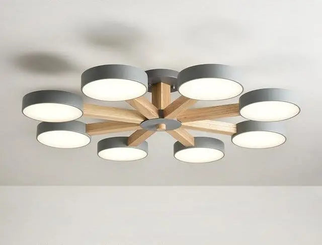 Modern Luxury Multi-Arm Chandelier Metal Wood Acrylic LED