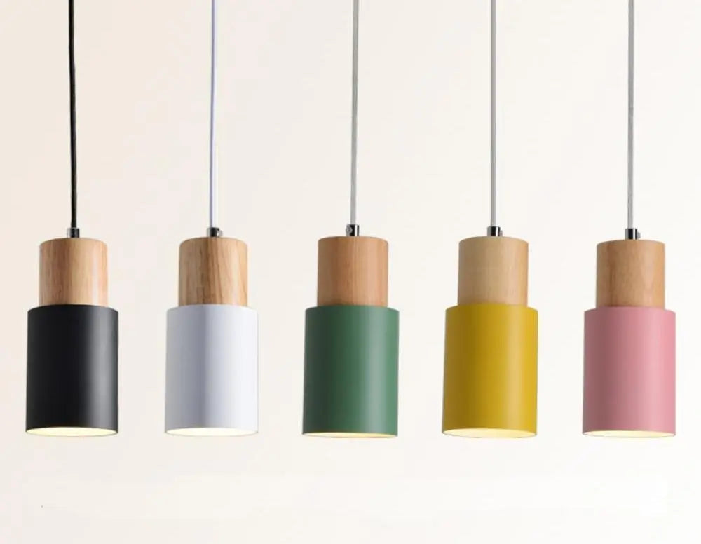 Nordic Wood Base Glass Pendant Light E27 5 Colours 18x10 cm