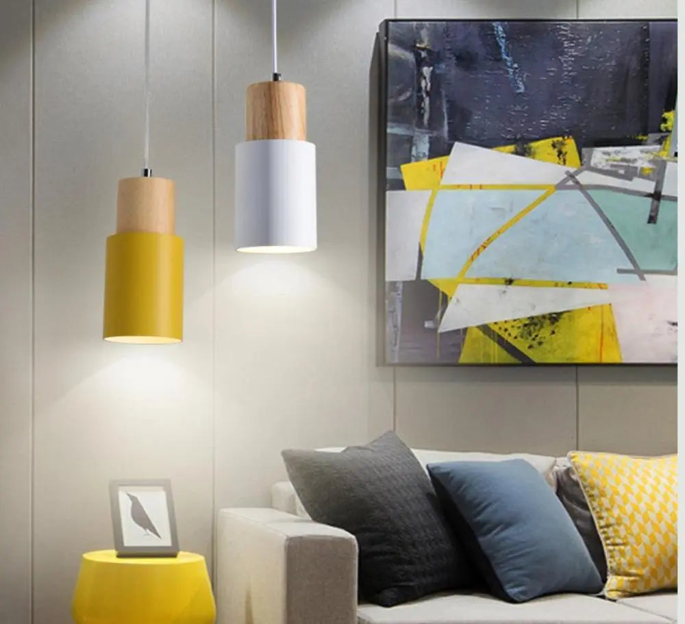Nordic Wood Base Glass Pendant Light E27 5 Colours 18x10 cm