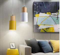 Nordic Wood Base Glass Pendant Light E27 5 Colours 18x10 cm
