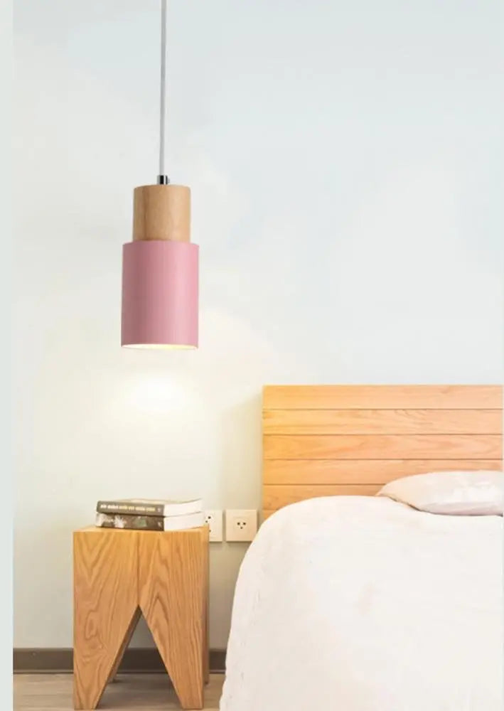 Nordic Wood Base Glass Pendant Light E27 5 Colours 18x10 cm