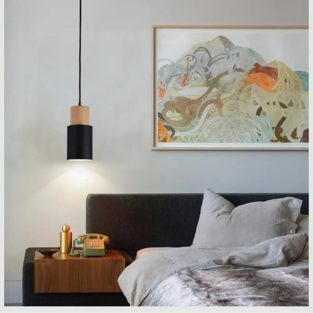 Nordic Wood Base Glass Pendant Light E27 5 Colours 18x10 cm