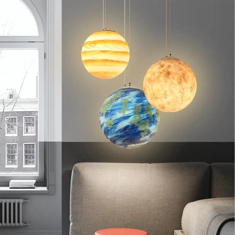 Milky Way Galaxy Planet Pendant Light Resin LED 8 Planets 3 Sizes