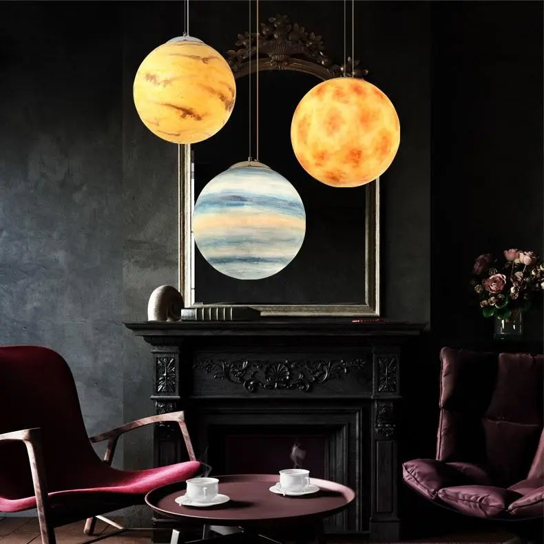 Milky Way Galaxy Planet Pendant Light Resin LED 8 Planets 3 Sizes