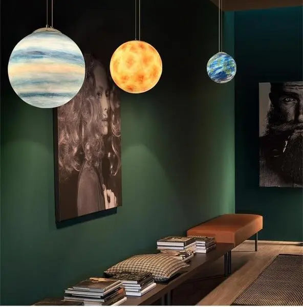 Milky Way Galaxy Planet Pendant Light Resin LED 8 Planets 3 Sizes