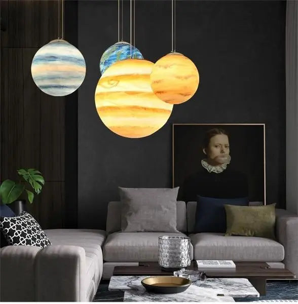 Milky Way Galaxy Planet Pendant Light Resin LED 8 Planets 3 Sizes