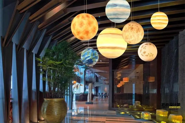 Milky Way Galaxy Planet Pendant Light Resin LED 8 Planets 3 Sizes